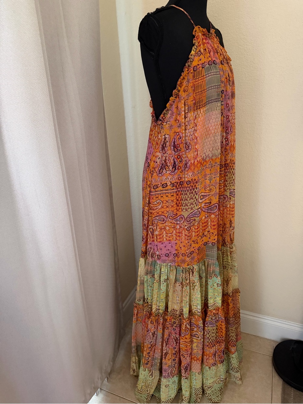 Alexis Rosaline Sunset Paisley Halter Tiered Boho Maxi Dress Medium - Picture 5 of 9